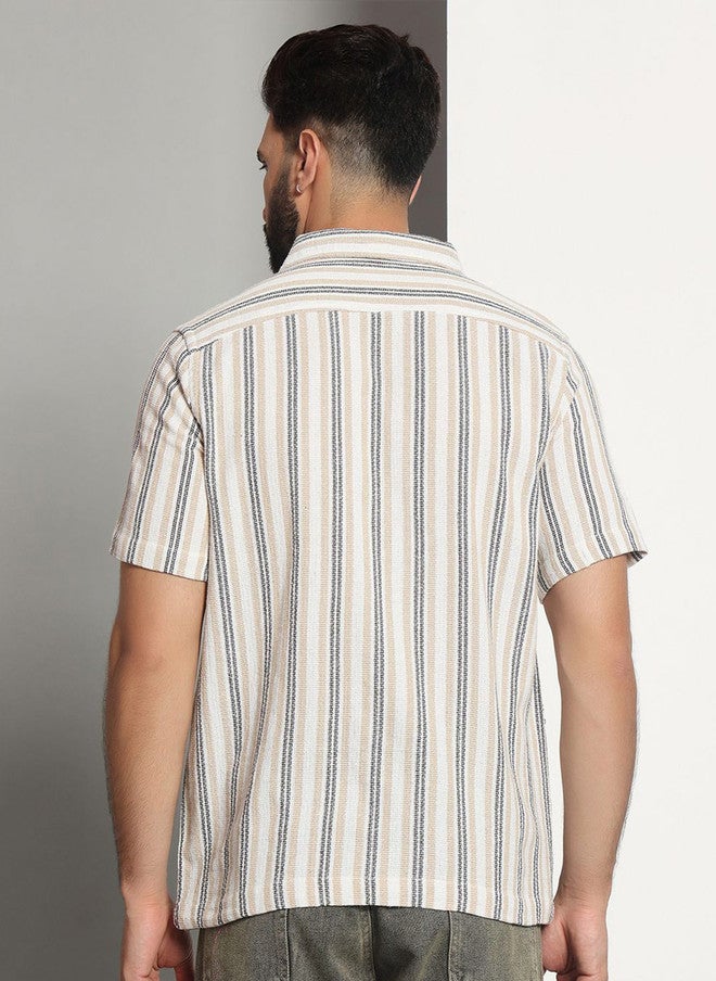 CHIMPAAANZEE Men Opaque Striped Casual Shirt - Image 5